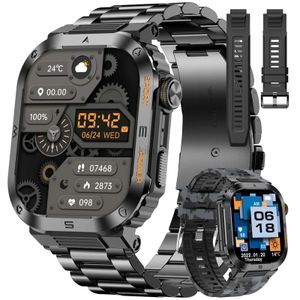 Armbanduhren, Militär-Smartwatch für Herren mit Bluetooth-Anruf, 100+ Sportmodi, Aktivitäts-Tracker-Uhr für iPhone und Android, Outdoor-Smartwatch 24329