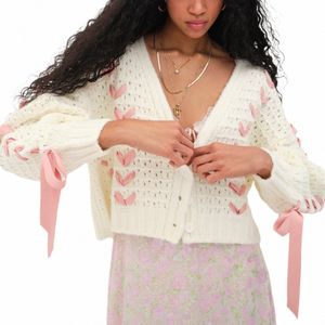 women's Knit Low Neckline Cardigan Fairy Grunge Wide Satin Ribb Sweater Sweet Butt Ctrast Color V-Neck Tie Cardigan v8G6#