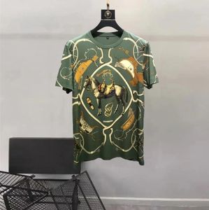 European and American men's 2023 summer new Round neck Short sleeve horse hot drill carriage print fashion T-shirt