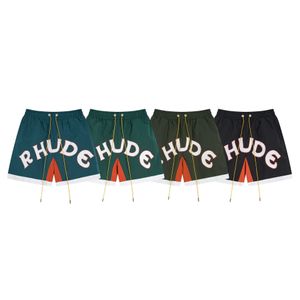 Trendy RHUDE letter color blocking casual sports mesh shorts for men and women high street elastic beach pants