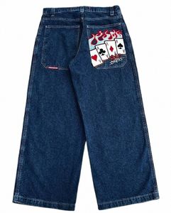 Jnco abbigliamento uomo Y2K jeans gamba larga poker ricamo grafico blu jeans streetwear vintage per uomo Goth New Hip Hop Baggy Jeans Y8Xh #