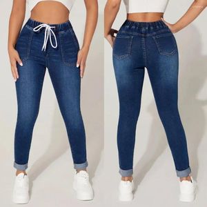 Dżinsy damskie 2024 jesień i zima wysoka elastyczna talia sznurka moda chuda szczupła kostka długości dżinsów