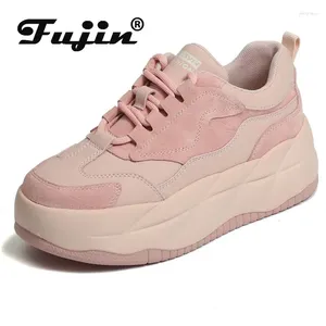 Scarpe casual Fujin 6 cm sneaker con zeppa con plateau in vera pelle Chunky Vulcanize comoda moda colore misto donna primavera autunno