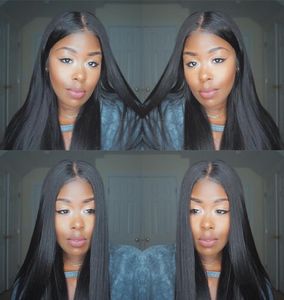 HCDIVA 134 Lace Fronta Wigs Brazliian Virgin Straight Natural Black Pre Plucked Lace Frontal Wig 150 Density 1234 inch 20218259156