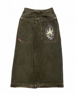 streetwear jnco jeans y2k skalle grafisk broderad hiphop pocket baggy jeans svarta byxor mens nya hög midja bredbyxor e0xi#