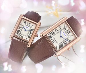 Rose Gold Silver Quartz Battery Watch Gentalmen Luxury Par Men Women mode Black Brown äkta läderbälte Square Dial Female Clock Metal Case Watches