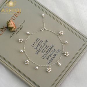 ASHIIQI Natural Freshwater Pearl Anklet Genuine 925 Sterling Silver Handmade Jewelry Wedding Jewelry Lady 240321