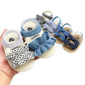 Sandálias verão infantil bebê menina sandálias sapatos sola macia berço bowknot xadrez listrado festa floral princesa praia sapatos roupas de bebê 0-18m 240329