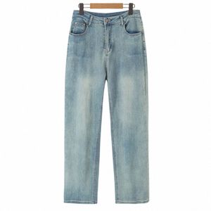 2023 outono roupas de boa qualidade calças jeans retas femininas plus size vintage azul denim magro calças largas perna comprimento total 02nn #