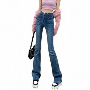 women's Skinny Flared Jeans High Waist Slim Elasticity Black Vintage Fi Y2K Pants Streetwear Female Spring Clothing c0Q2#