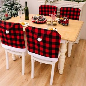 Sandalye kapakları 67JE Noel Kapağı Siyah Kırmızı Ekose Hat Forxmas Yemek Slipcovers Tatil için