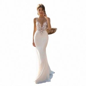 sexy Mermaid Wedding Dres 2024 Spaghetti Straps Appliques Lace Beach Bride Dr Backl Boho Wedding Gown Vestidos do novia N8mD#