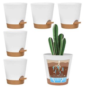 Cans 6 inch Self Watering Planters, 5 Pack Large Plastic Plant Pots with Deep Reservior and Drainage Holes for Indoor Plants Flowers