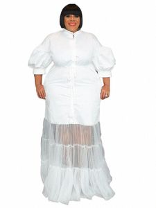 CM.Yaya Plus Size Women Ruffles Patchwork z SES Butt Up Shirt Prosty Maxi Lg Dr 2023 Autumn Vintage Dres Z72J#