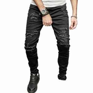 2023 calças de brim masculinas estiramento apertado casual preto denim calças buracos comprimento total streetwear rasgado jeans a7nG #