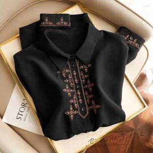 Blusas femininas camisas ycmyunyan-cetim vintage para mulheres bordado de seda mangas compridas roupas soltas primavera verão entrega appare otr4j