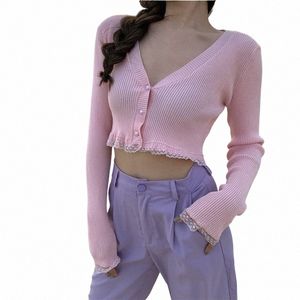 Pink Black Green Black Women Cardigans 2020 FI Slim Ladies Sticked Sweater Crop Top LG Sleeve Butts Sweater E3WA#