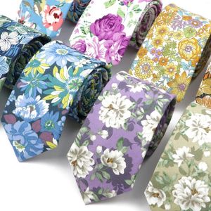 Bow Ties Chic Romantic Floral Tie Narrow Skinny Slik Purple Beige Mens Necktie Cotton High Quality Wedding Party Tuxedo Suit Cravat