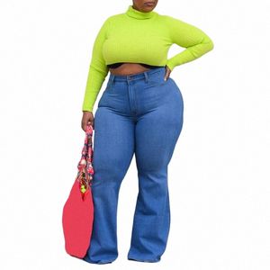 Plus Size Wide Lge Jeans svasati super elastici Mamma 4XL Autunno Primavera Sexy A vita alta abbinato Slim Fit Skinny Denim Bell Bottoms G2uN #