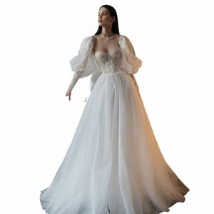 fata Boho Wedding Dres 2025 Puff Sleeve Princ Vintage Sposa Dr Abiti da sposa in pizzo Corsetto Indietro Strapl Robe De Mariee F6wR #