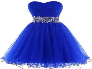 Organza Ball Gown Homecoming Dresses Royal Blue Elegant Pärled Short Prom Gowns Lace Up Party Dress3298375