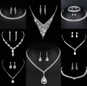 Värdebelt lab diamantsmycken Set Sterling Silver Wedding Halsbandörhängen för kvinnor Bridal Engagement Smycken Gift G52K#