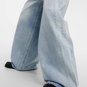 2024 Blue Wide Noge Jeans Mężczyźni Kobiety Spodnie High Street Spodnie