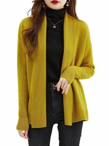 Kvinnors cardigans 100% merinoulltröja 2023 Fall Winter Fi Warm Soft LG Sleeve Sticked Cardigan tröja Y2K Clothing V3qs#