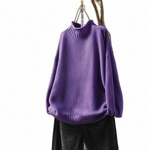 vintage Turtleneck Pullover Women Knit Lg Sleeve Top Tees Sweater Oversize Knitwears Ladies Casual 2023 New i0qr#