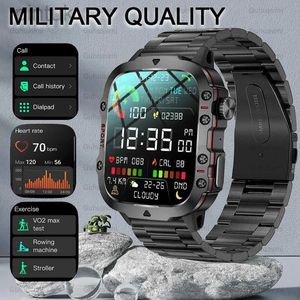 Wristwatches 2024New Rugged Military Fitness Smart Watch Men For Android Xiaomi IOS 3ATM Waterproof Sport Ai Voice Calling Smartwatch Outdoor 24329