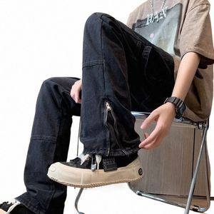 2023 Y2K Streetwear Ankle Zipper Svart Slim Jeans lastbyxor för män Kläder Korean Casual Luxury Denim Trousers Ropa Hombre E0ka#