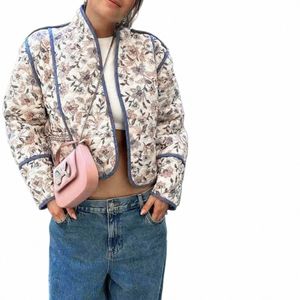 Jaqueta de impressão floral feminina inverno manga lg acolchoada jaquetas cott para baixo casaco com bolsos leve cardigan acolchoado outwear i3qM #