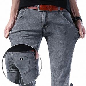 Casual jeans män raka elastiska denim byxor grå mångsidig fi varumärke herr lg cool d4lf#