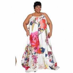 somo 2023 Zomer Kleding Vrouwen Mode Gedrukt Plus Size Jurken Casual Halter Maxi Lange Jurk Beachwear Groothandel Dropship 76jC#