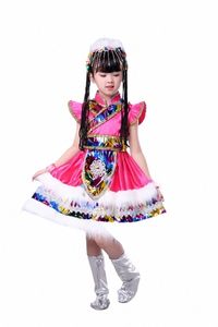 Çocukların Azınlığı Çocuklar Dans Performans Giysileri Tibet Giyim Tibet Giyim Kolları Mgolian Kızlar 62G0#