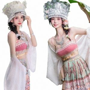 Miao odzież Fotografia mniejszości styl dziewczyny Miao Exotic Hanfu spódnica 47JV#