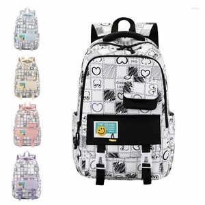 Backpack 2024 Junior High School Student Schoolbag Cute Graffiti Checker Casual Nylon Capacity Travel Bag
