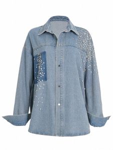 Женское джинсовое пальто deat Fi, однобортное, нерегулярное, со стразами, с лацканами, синие куртки, осень 2024, новинка 7AB878 32zG#