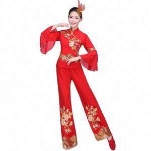 tradicional Chinês dança folclórica natial clássico roupas vermelhas performance de palco roupas chinesas orientais Q372 L9gs #