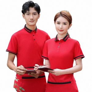 catering Waiter Short-Sleeved Fast Food Milk Tea Hot Pot Barbecue Shop Fruit Supermarket Staff Workwear T-shirt for Wom B6BY#