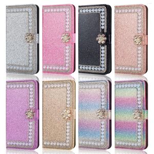 Janela adesivos luxo glitter carteira caso para huawei p40 p30 p20 lite pro y6p y6 companheiro 20 honra 10 2024 diamante flip capa de couro