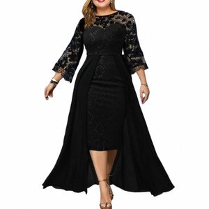 Plus Größe Frauen Kleidung Frühling Neue Fi Elegante Hochzeit Party Dr Spitze Häkeln Dreiviertelärmel Slim Fit Midi Dres f5wj #