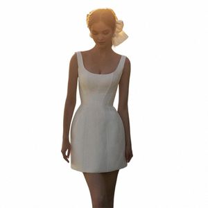 Elegant Short Wedding Dr Women 2024 Öppna rygg spaghettiremmar Fyrkantig krage enkel brudklänning ovanför knä vestidos de noiva 128e#