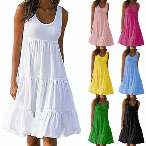 Jocoo Jolee Frauen Causual O Neck Sleevel Rüschen Mini Dr Boho Solid Beach Sundr Übergroße Lose Dr 2023 Sommer i5DJ #