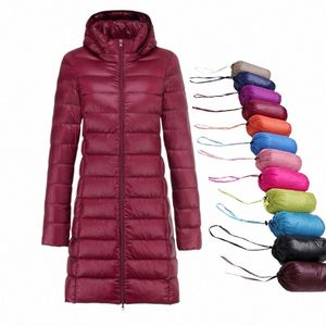 Hut Abnehmbare Winterröcke Damen Daunenjacken 2023 Neue LG Ultra Light Thin Casual Coat Pufferjacke Slim Hooded Parka c95D #