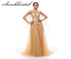 Sweety Romantic Evening Dress Ny ankomst ärmlös Aline Court Train Backless dragkedja med paljett Tulle Prom Gown7726997