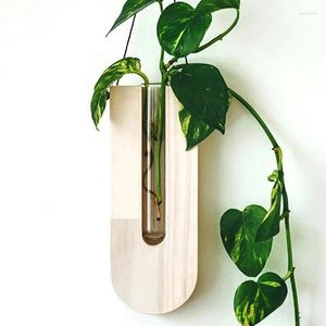 Vases Wooden Wall Hanging Shelve Plant Flower Arrangement Hangers Wood Hydroponic Rack For Home Decor Vase