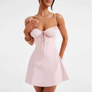 Sıradan Elbiseler Hirigin Kadın Y2K Dantel Trim Mini Elbise Seksi Spagetti Kayış Arka Kısa Kısa Kesim Bodycon Sundress Street Giyim