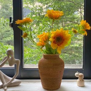 Rattan Vase Flower Pot Holder Plant Storage Ficker Vikning Vaser Seagrass Basket Decor Bas S7H9 240318