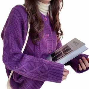 winter Butt Kawaii Women's Sweater Cardigan Cute Purple Knit Tops for Woman Round O Neck Ecomics Autumn 2023 Jersey Crochet P35j#